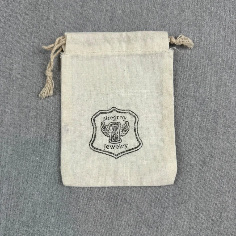 SueGray Jewelry Drawstring Pouch Off White‎ Cotton Storage Gift Bag Small